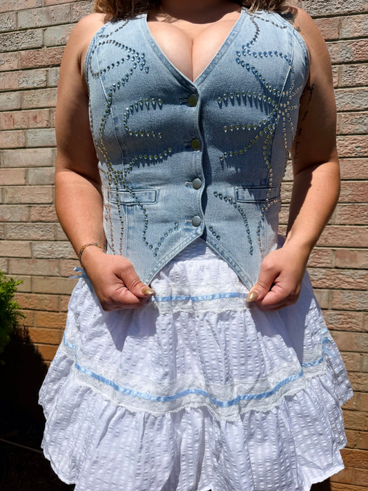 Rhinestone Denim Vest