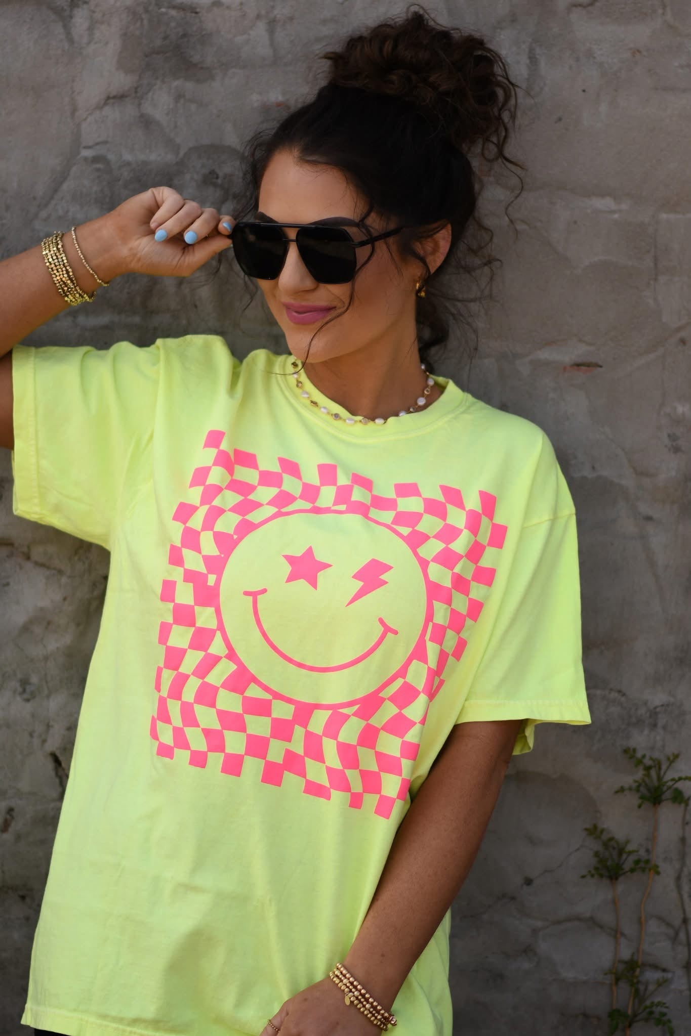 Checker Smiley Puff Tee