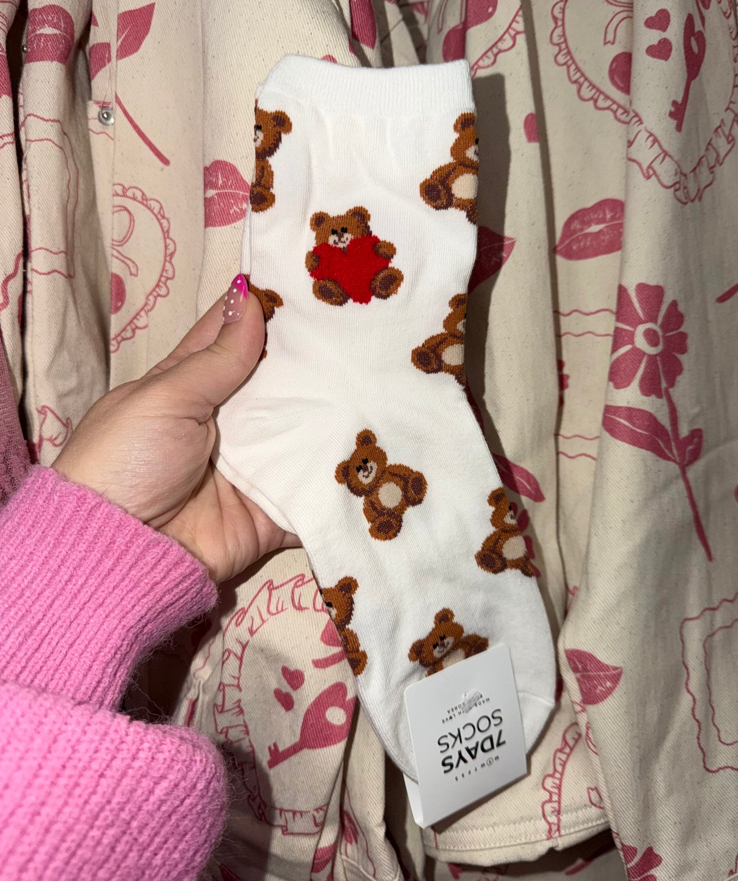 Teddy Bear Heart Socks