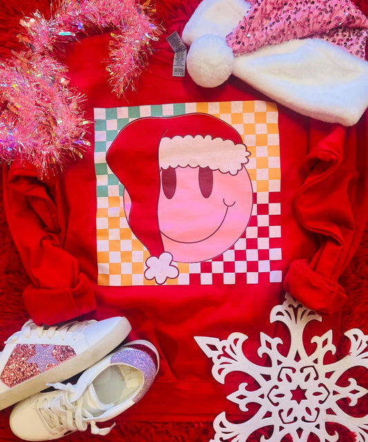 Checkered Santa Smiley Sweatshirt