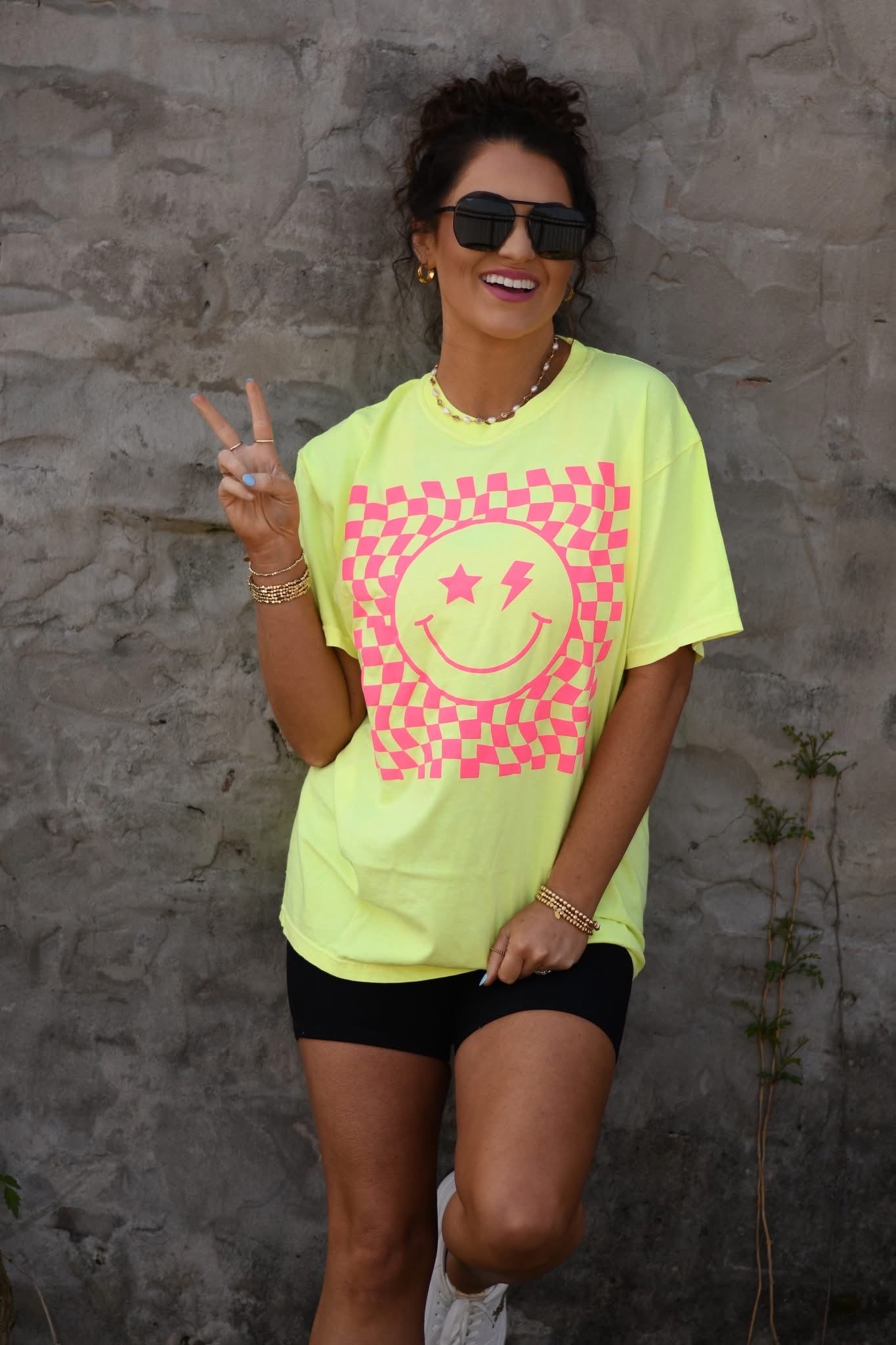 Checker Smiley Puff Tee
