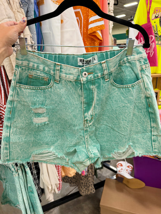 Green Denim Shorts
