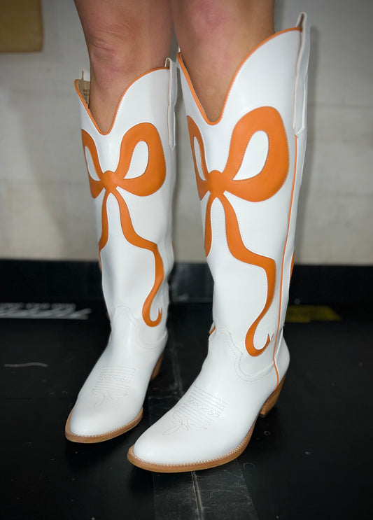 Orange & White Bow Boots