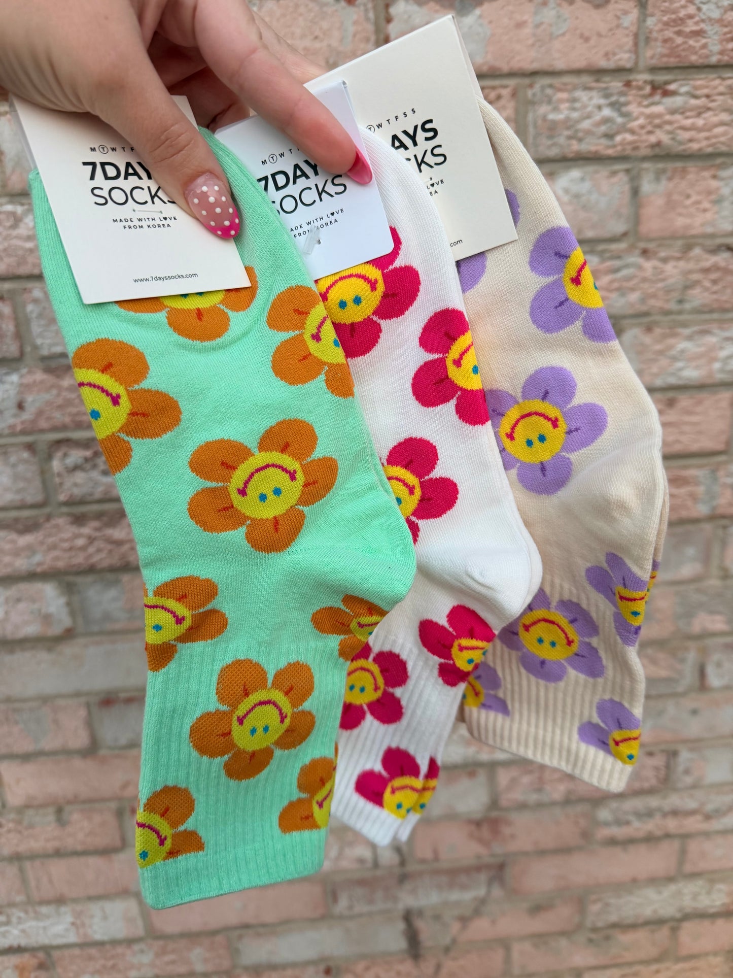 Flower/Smiley Crew Socks