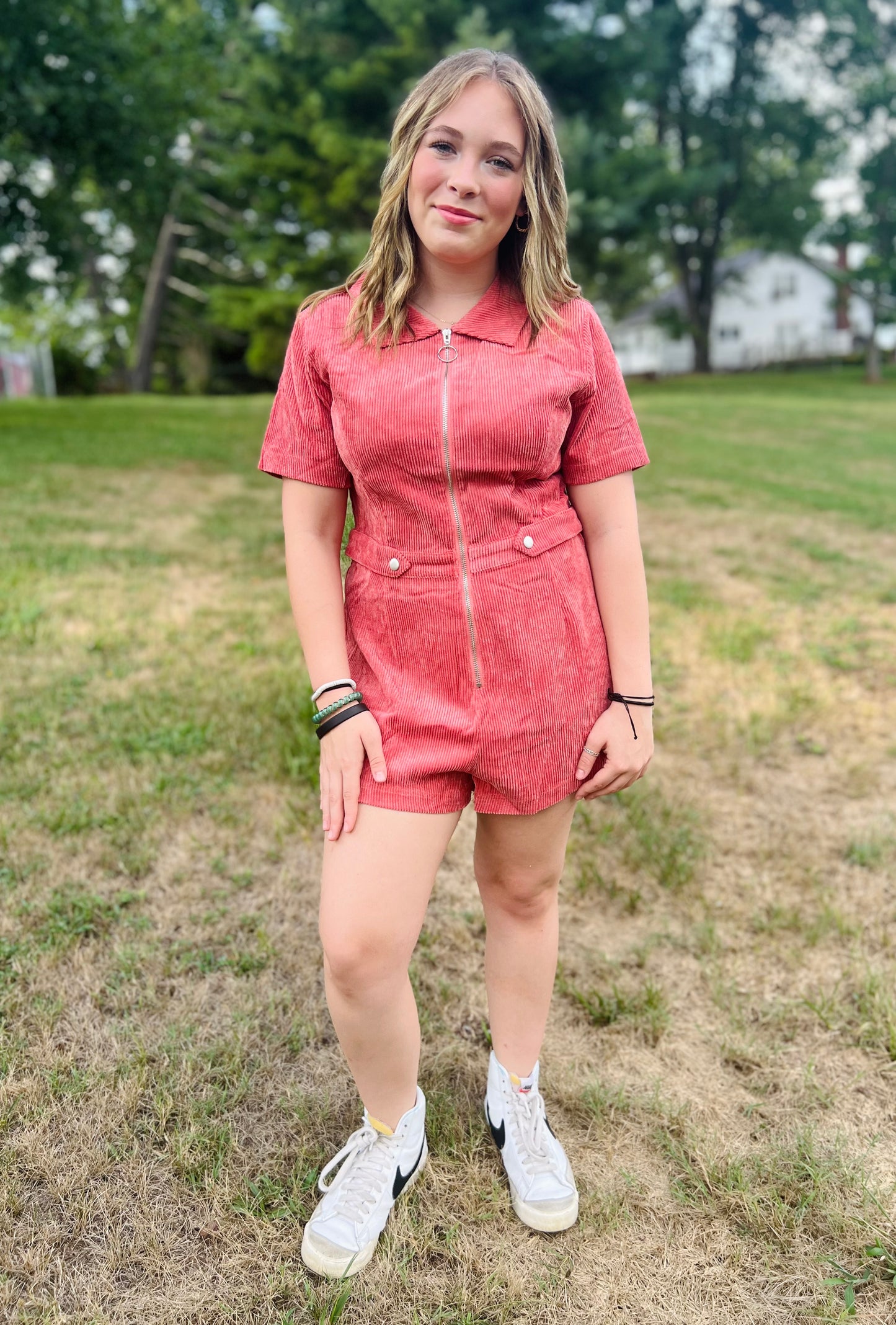 Strawberry Wine Corduroy Romper