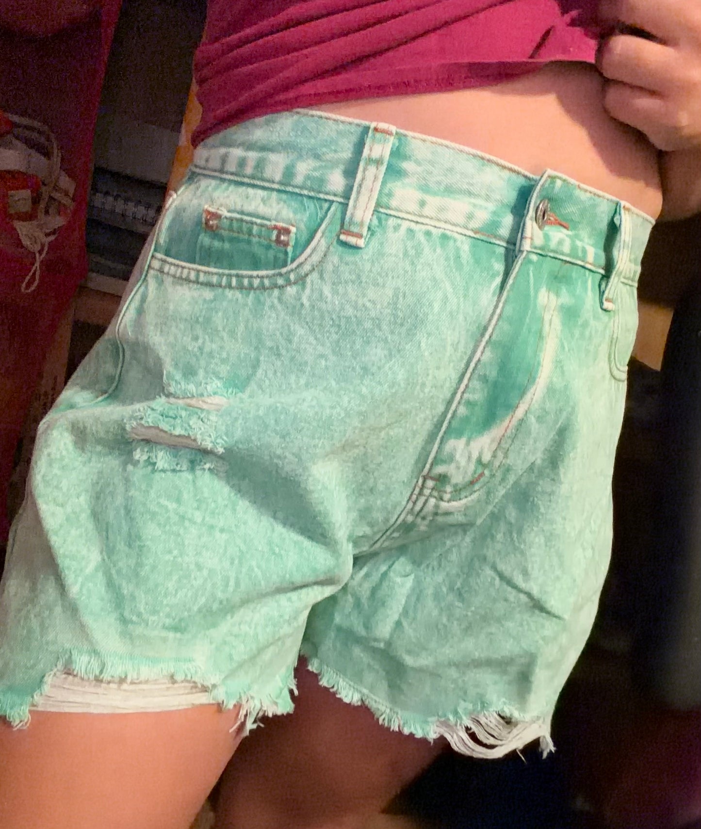 Green Denim Shorts
