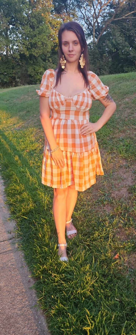 Orange & White Checkered Dress