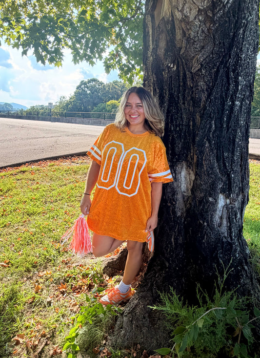 Orange Sequin Jersey Dress