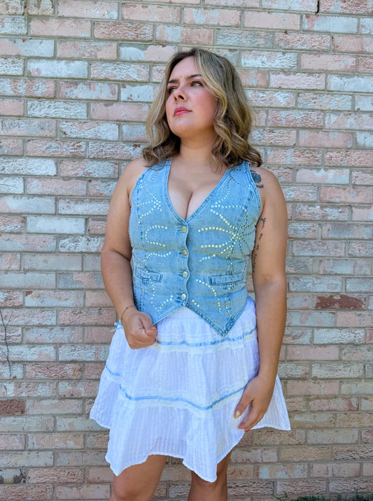 Rhinestone Denim Vest