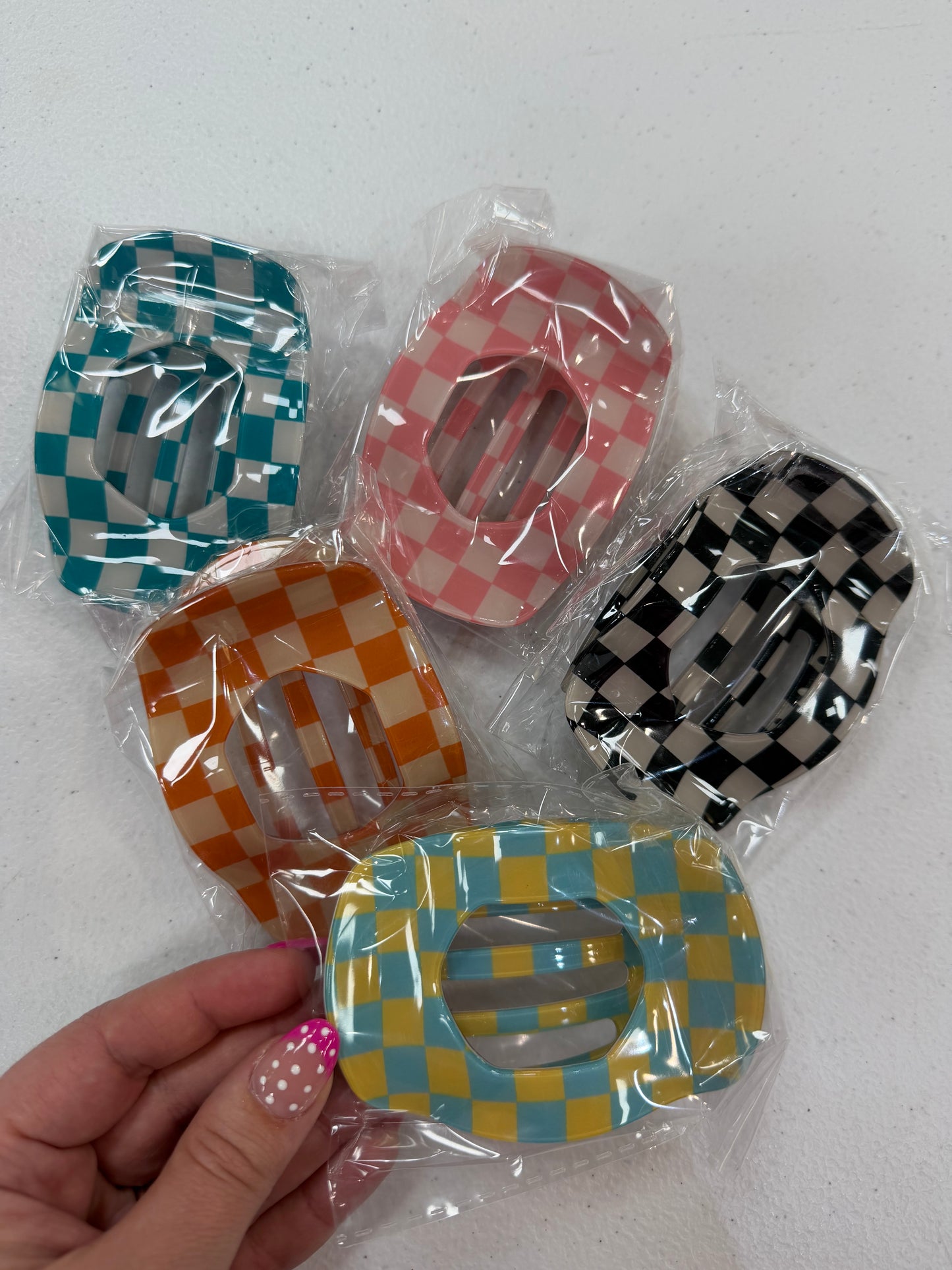 Checkered Flat Lay Hair Clips