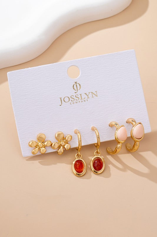 Gold & Gem Trio Earring Set